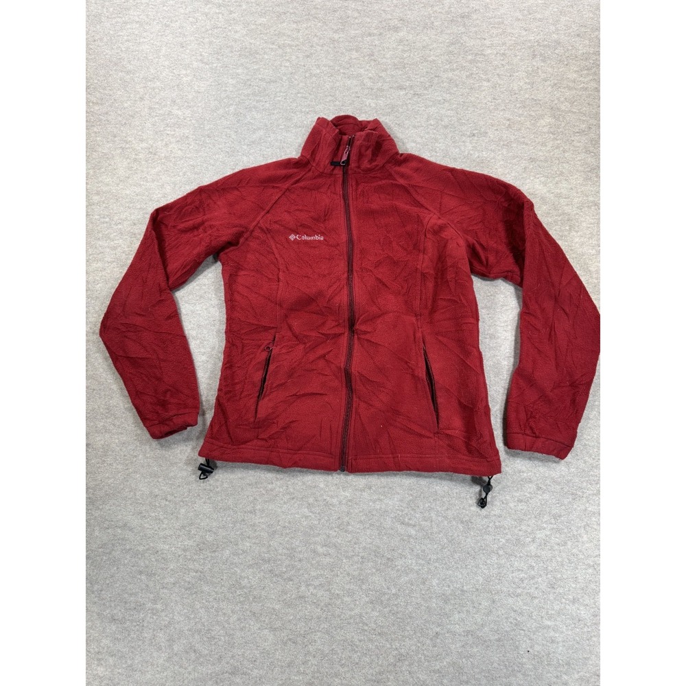 Columbia Sportswear Fleece Jacket Women Medium Red Lined Logo Mock Neck Full Zip